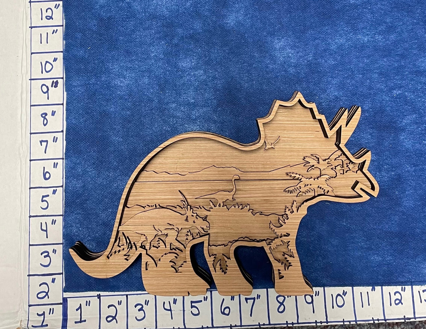 Dinosaur Triceratops layered Wood Scene