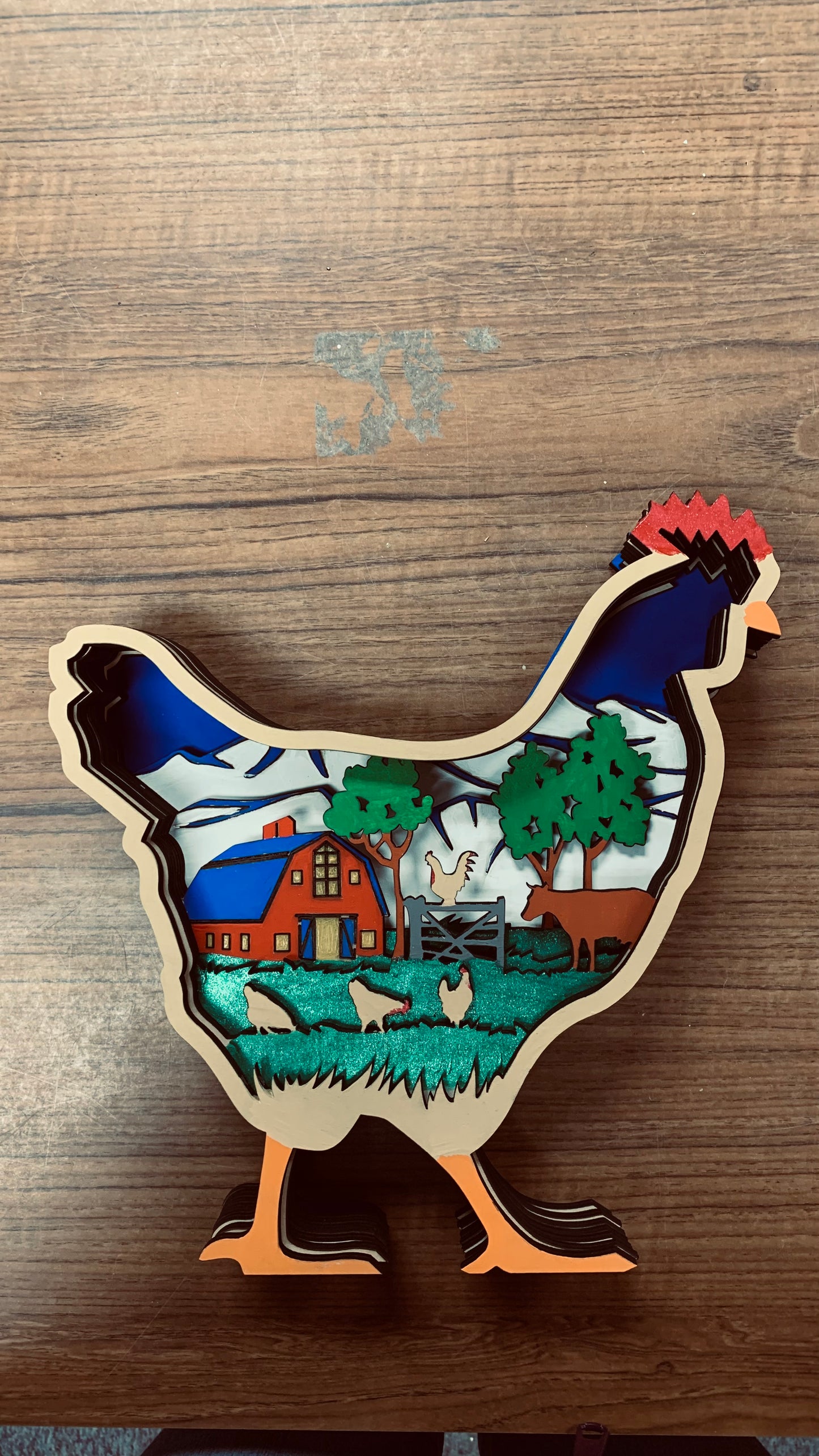 Chicken layered Wood Scene
