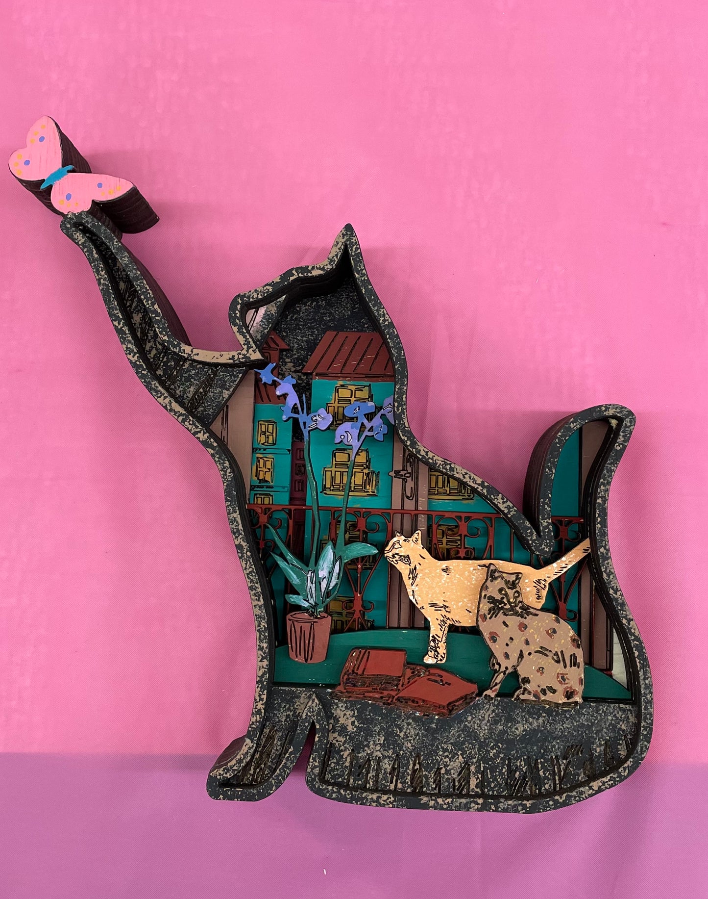 Cat layered Wood Scene