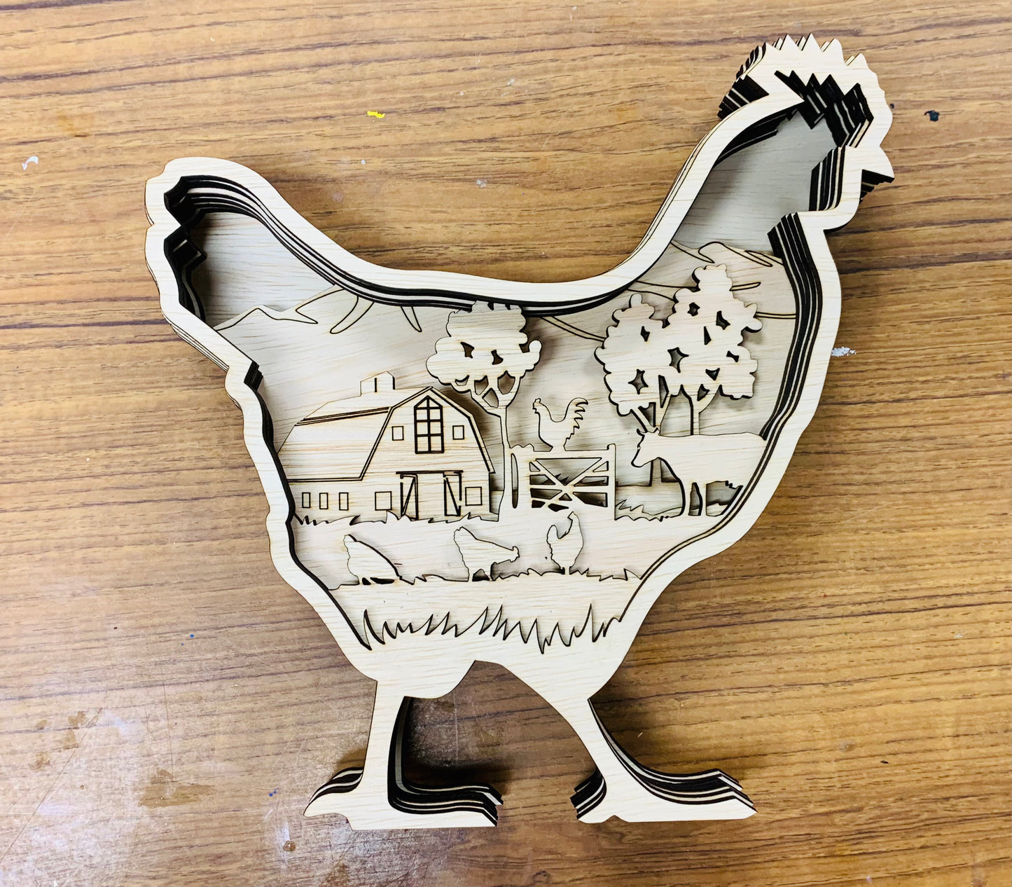 Chicken layered Wood Scene