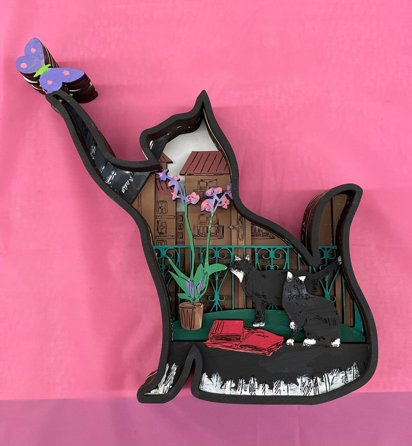Cat layered Wood Scene