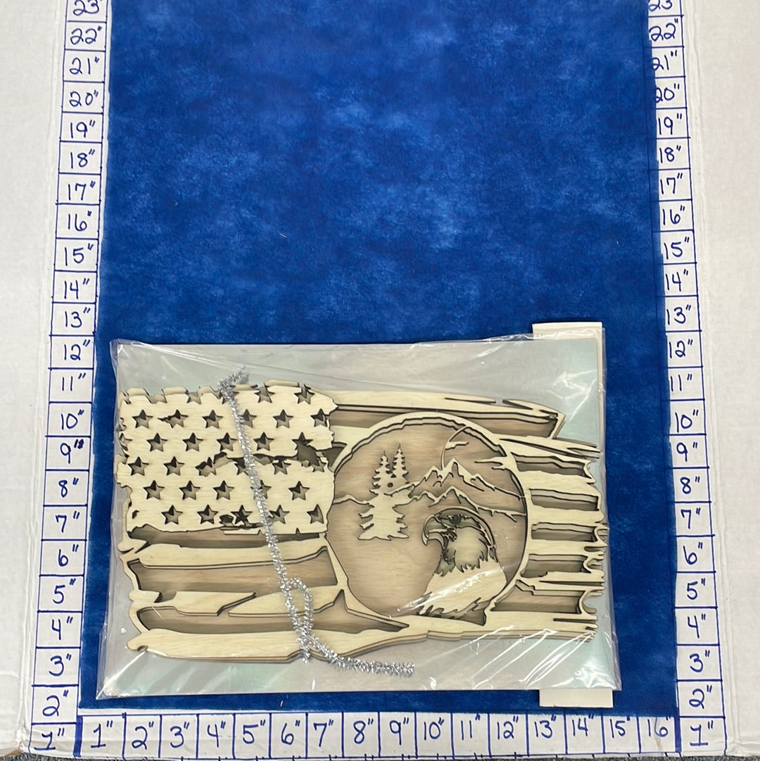 Mini American Flag with Eagle layered Wood plaque