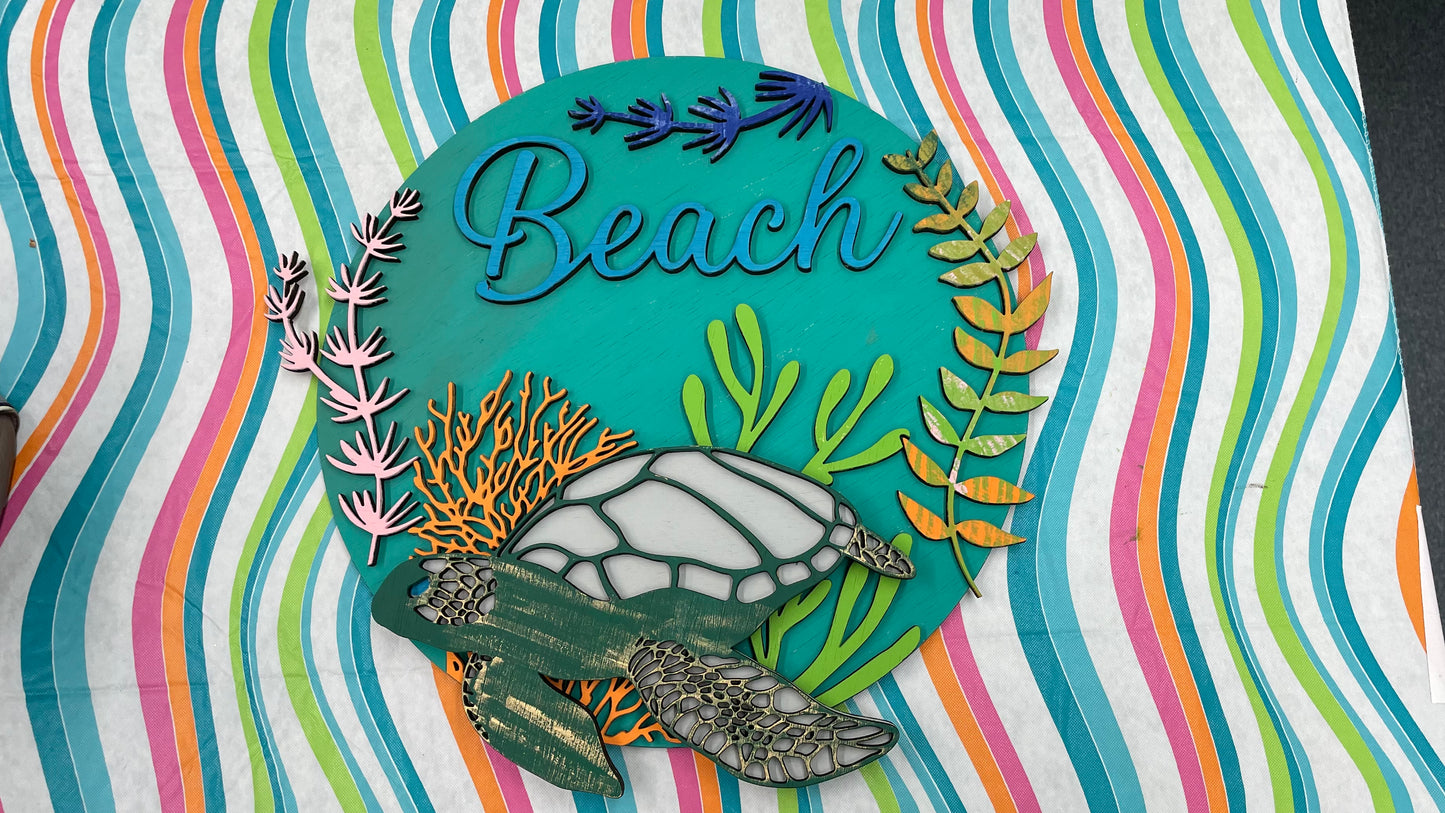 Sea Turtle Beach Wood plaque