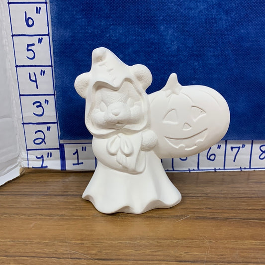 Ghost bear w/pumpkin on left