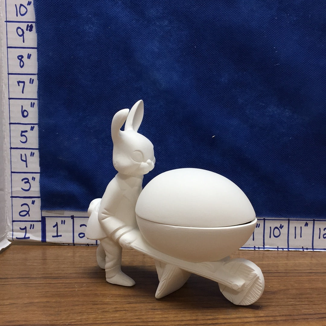 Bunny with wheelbarrow and egg
