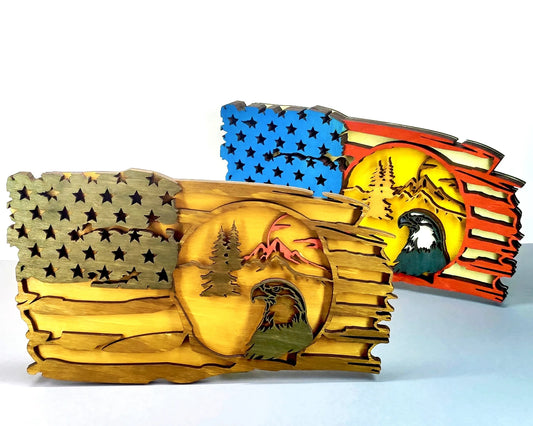 American Flag with Eagle layered Wood plaque